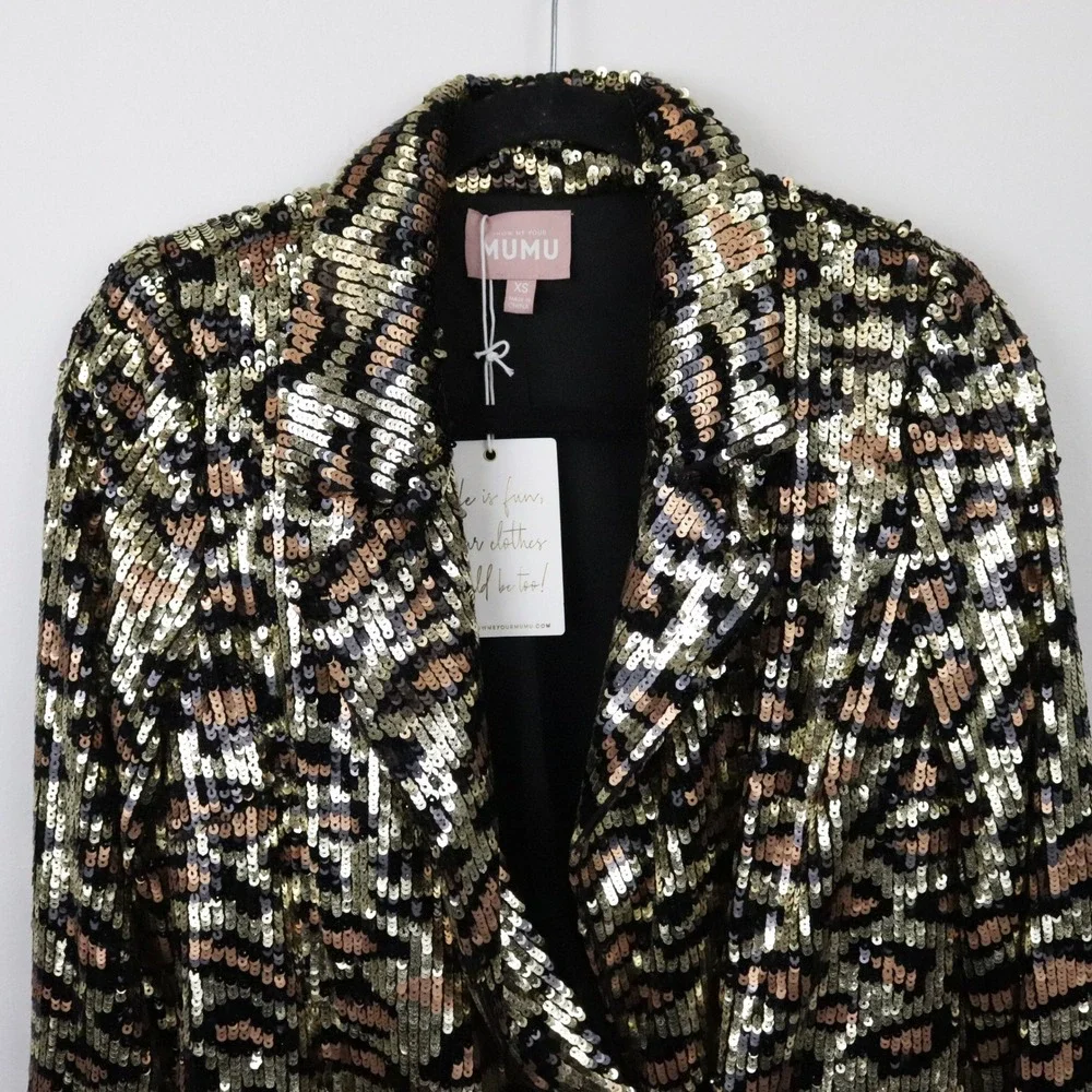 NWT Show Me Your‎ Mumu Bazel Blazer Dress Party Cheetah Sequins XS - Picture 4 of 10